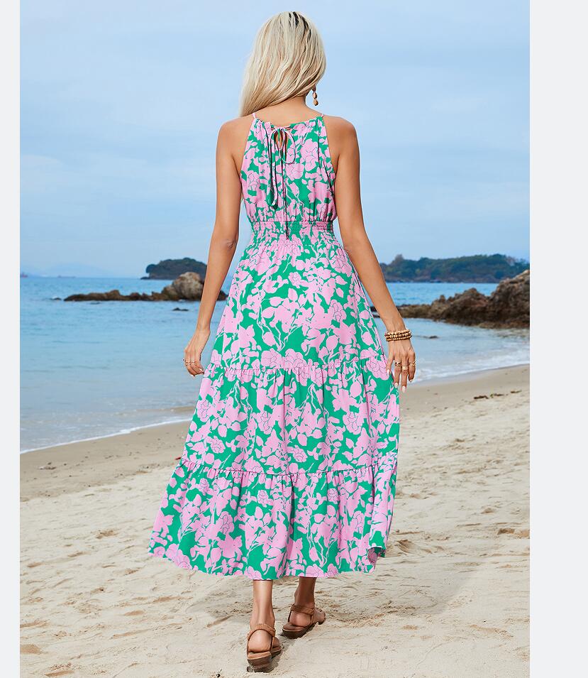 Mujeres Vestidos De Flores Vacaciones Cuello Halter Sin Mangas Floral Ditsy Vestido Maxilargo Vestido A Media Pierna Casual Césped Luna De Miel display picture 4