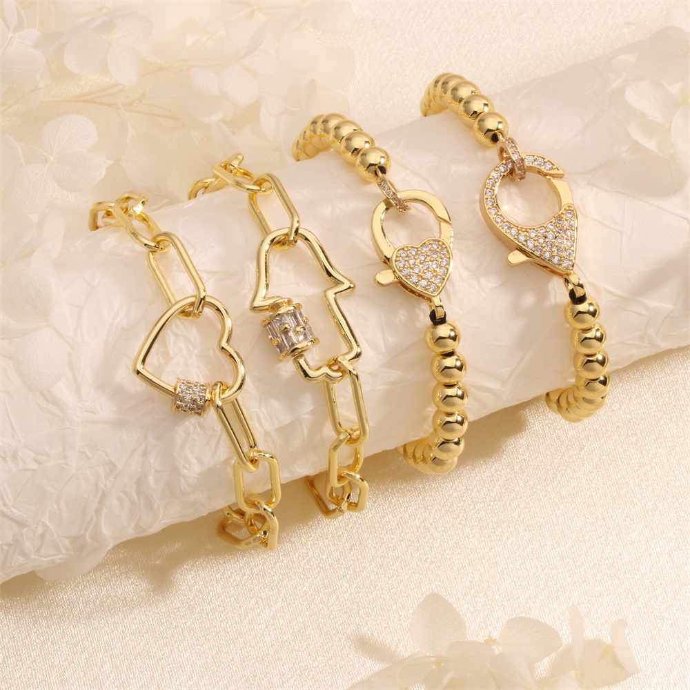 Wholesale IG Style Fairy Style Elegant Palm Heart Shape Copper Inlay Zircon Bracelets Drawstring Bracelets display picture 4