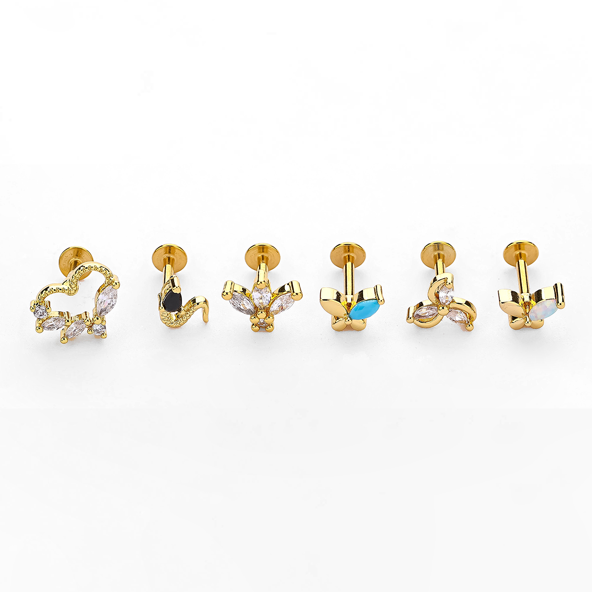 1 Piece Lip Rings Simple Style Crown Snake 316 Stainless Steel  Plating Turquoise Zircon Gold Plated Lip Rings display picture 7