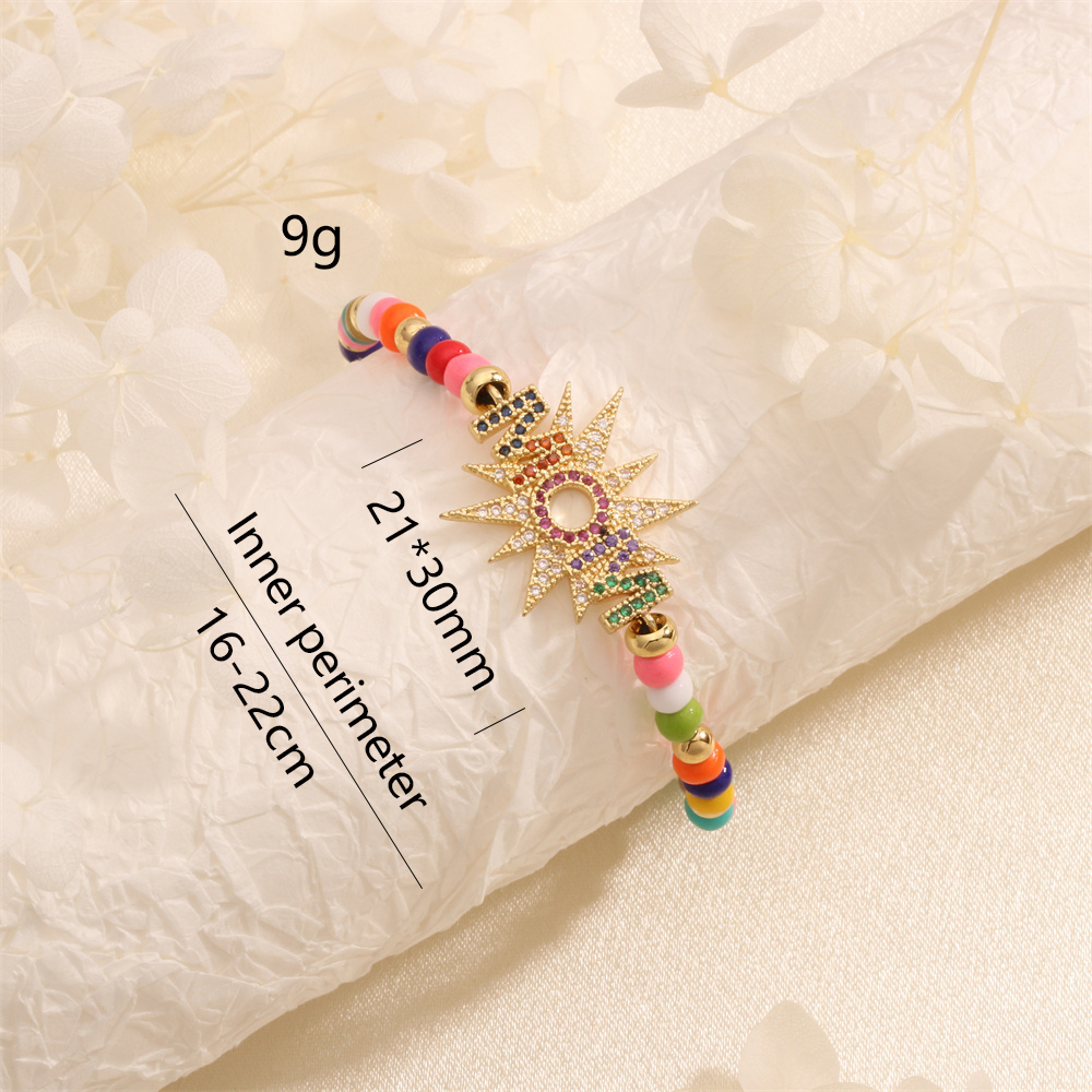 Wholesale Ethnic Style Bohemian Letter Copper Beaded Inlay 18K Gold Plated Zircon Drawstring Bracelets display picture 7