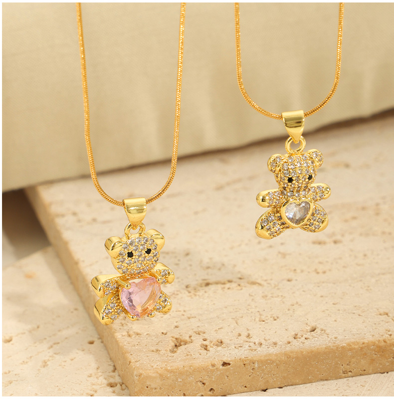 Copper Cute Lady Sweet Plating Inlay Bear Rhinestones Glass Zircon Pendant Necklace display picture 4