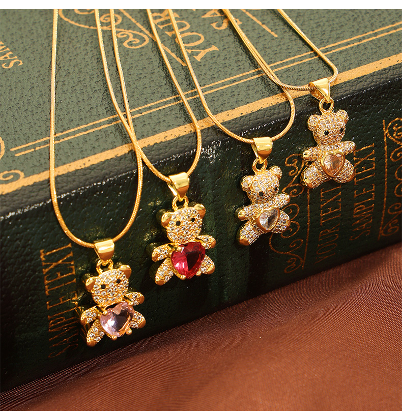 Copper Cute Lady Sweet Plating Inlay Bear Rhinestones Glass Zircon Pendant Necklace display picture 2