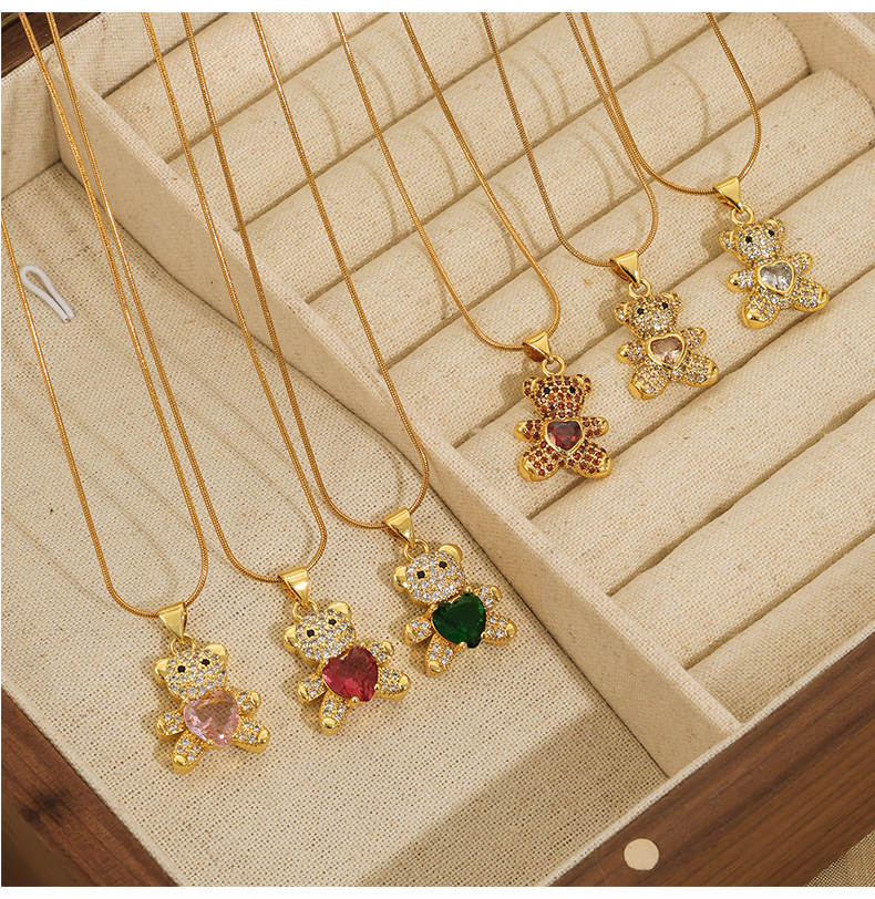Copper Cute Lady Sweet Plating Inlay Bear Rhinestones Glass Zircon Pendant Necklace display picture 5
