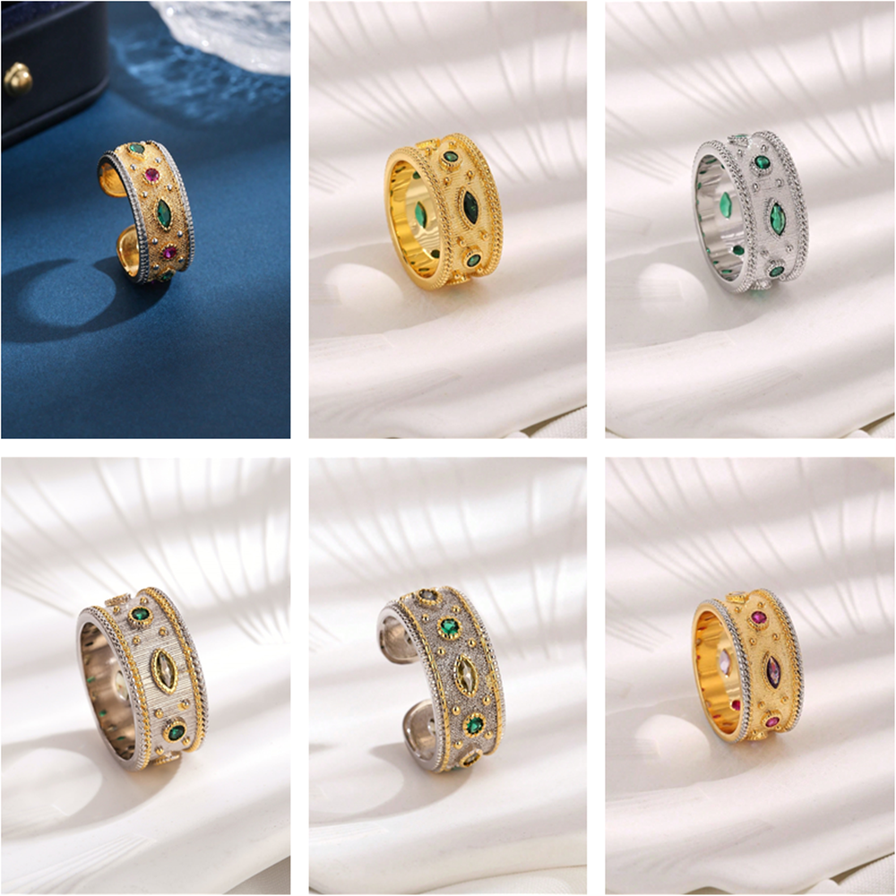Copper 18K Gold Plated Classical Lady Plating Inlay Geometric Zircon Open Rings display picture 1
