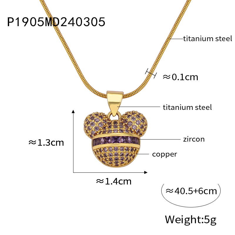 Titanium Steel Copper Casual Elegant Cute Plating Inlay Bear Zircon Pendant Necklace display picture 6
