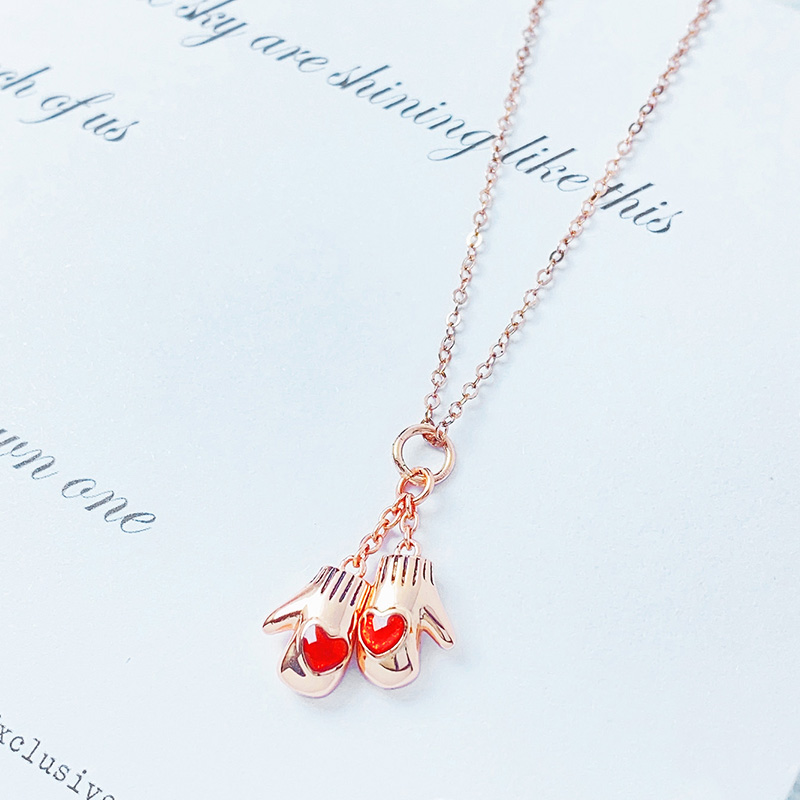 Sterling Silver Gold Plated Cute Sweet Simple Style Plating Inlay Gloves Elephant Artificial Crystal Pendant Necklace display picture 4