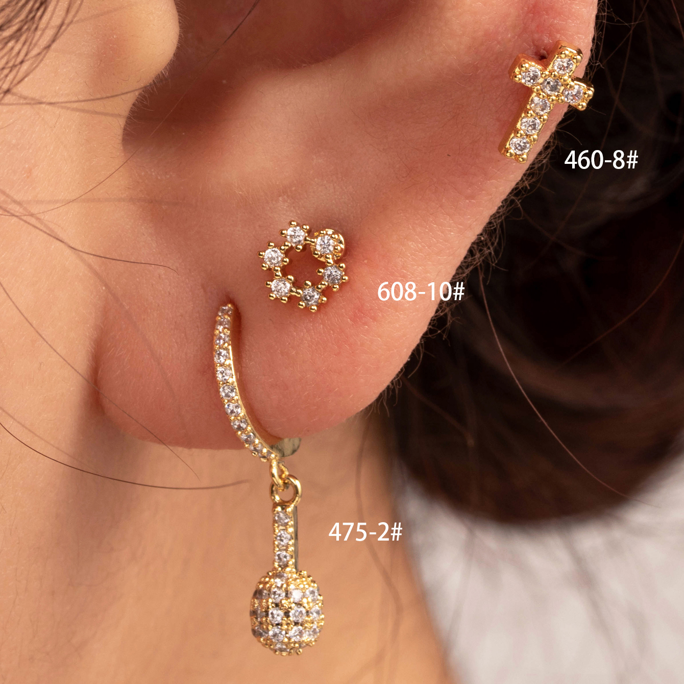 1 Piece Casual Simple Style Hexagon Cross Inlay Copper Zircon Ear Studs display picture 4