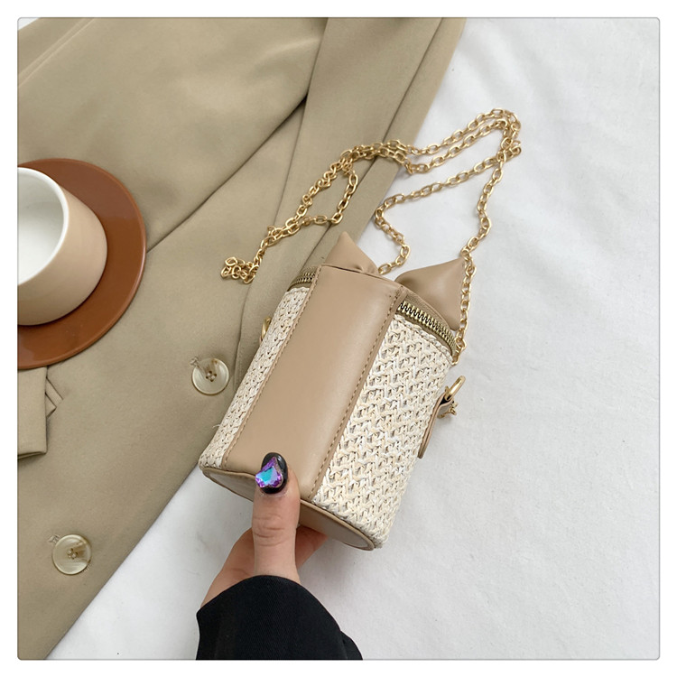Women's Small Straw Heart Shape Solid Color Cute Basic Bowknot Cylindrical Zipper Crossbody Bag display picture 3