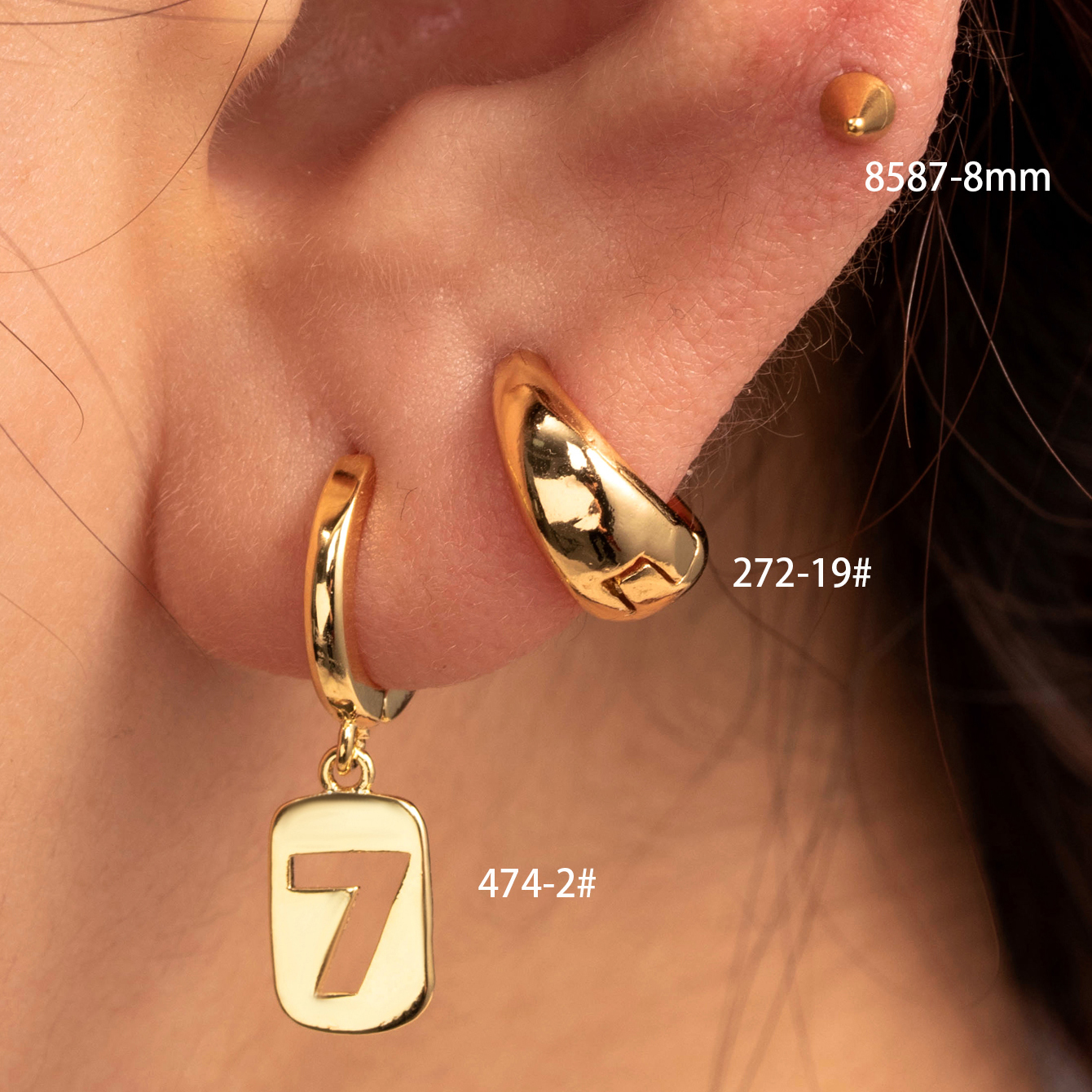 1 Piece Casual Simple Style Number Plating Copper Gold Plated Earrings display picture 4