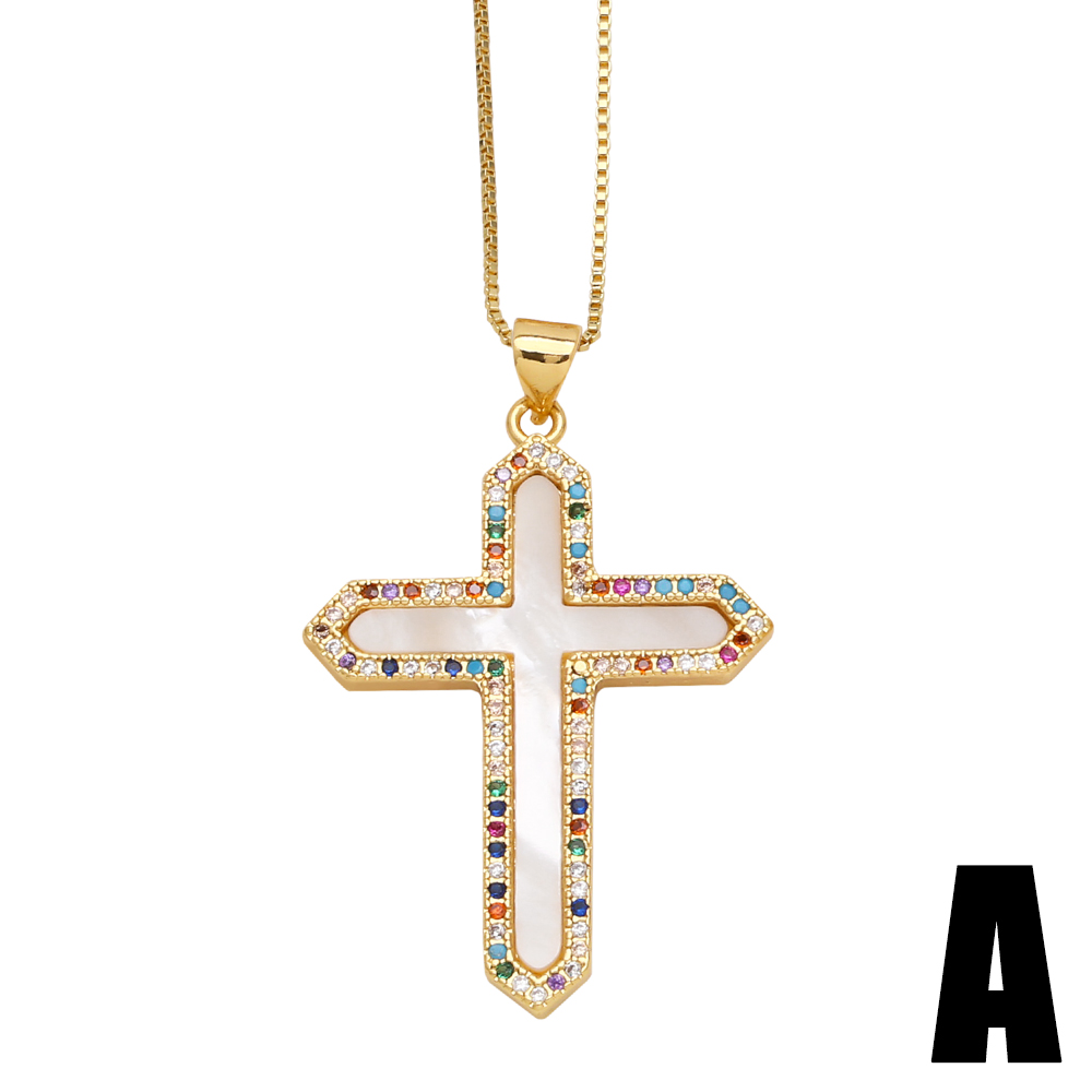 Copper 18K Gold Plated Basic Classic Style Commute Plating Inlay Cross Round Zircon Pendant Necklace display picture 5