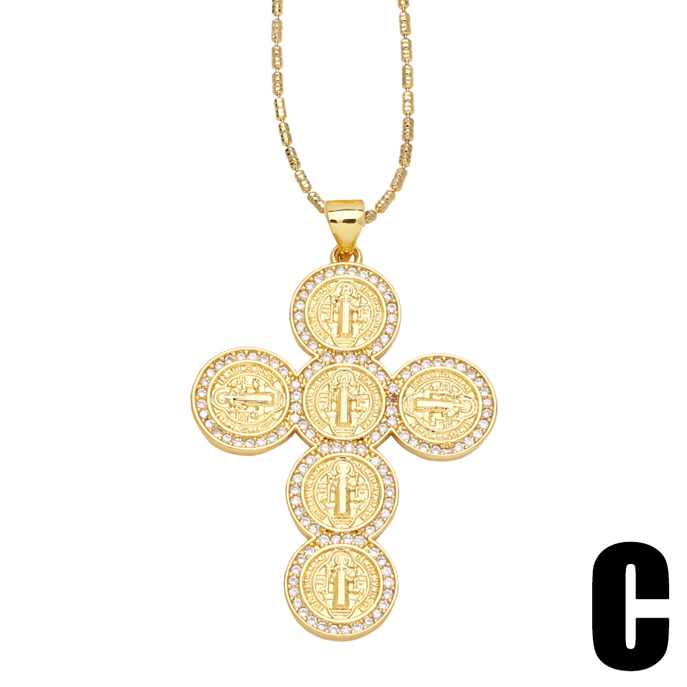 Copper 18K Gold Plated Basic Classic Style Commute Plating Inlay Cross Round Zircon Pendant Necklace display picture 6