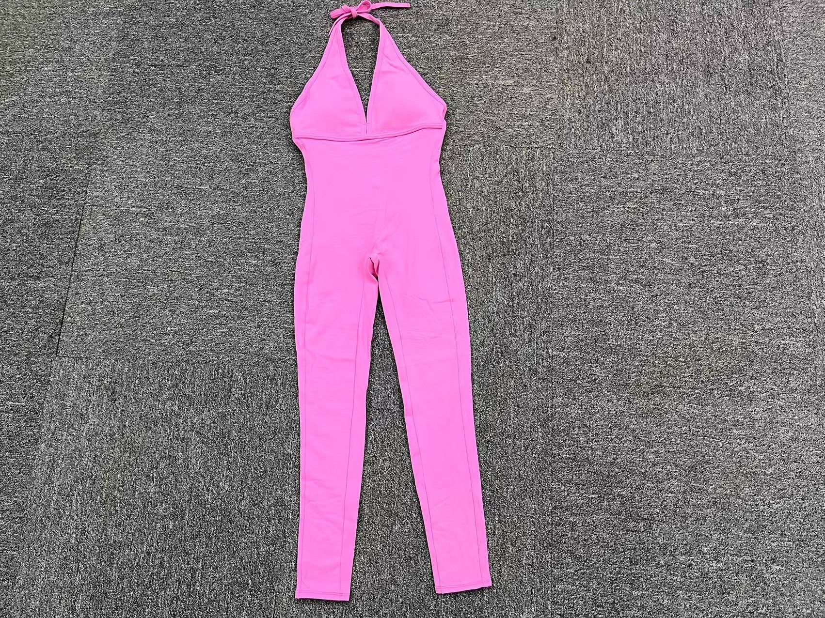 Sports Solid Color Cotton Blend Plunging Neck Backless Active Bottoms Jumpsuits display picture 13