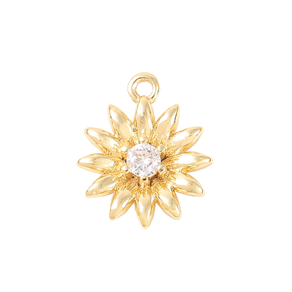 1 Piece 12*10mm Copper Zircon 18K Gold Plated White Gold Plated Chrysanthemum Polished Pendant display picture 7
