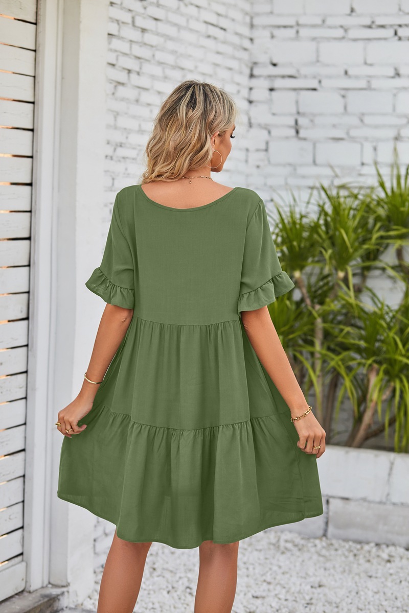 Women's A-line Skirt Casual V Neck Patchwork Lettuce Trim Short Sleeve Solid Color Knee-length Daily display picture 45