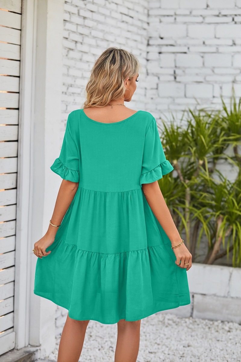Women's A-line Skirt Casual V Neck Patchwork Lettuce Trim Short Sleeve Solid Color Knee-length Daily display picture 54