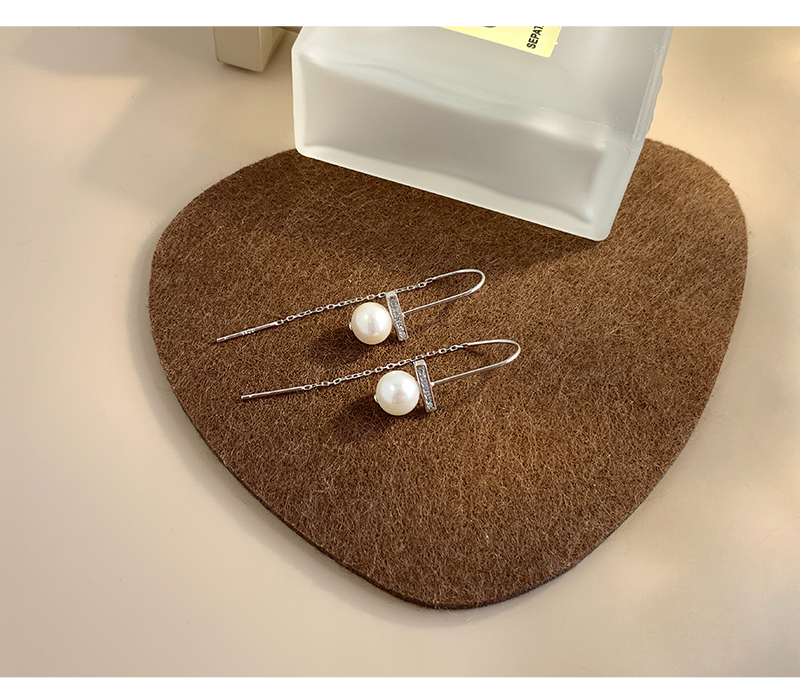 1 Pair Elegant Lady Modern Style Tassel Polishing Plating Inlay Sterling Silver Artificial Pearls Drop Earrings display picture 5