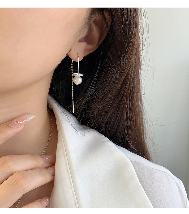 1 Pair Elegant Lady Modern Style Tassel Polishing Plating Inlay Sterling Silver Artificial Pearls Drop Earrings display picture 6