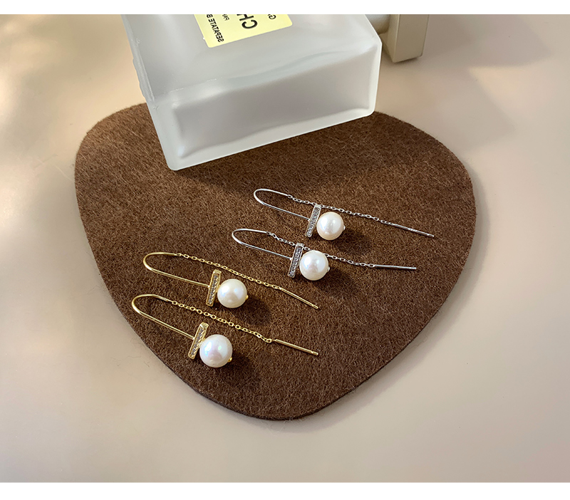 1 Pair Elegant Lady Modern Style Tassel Polishing Plating Inlay Sterling Silver Artificial Pearls Drop Earrings display picture 7