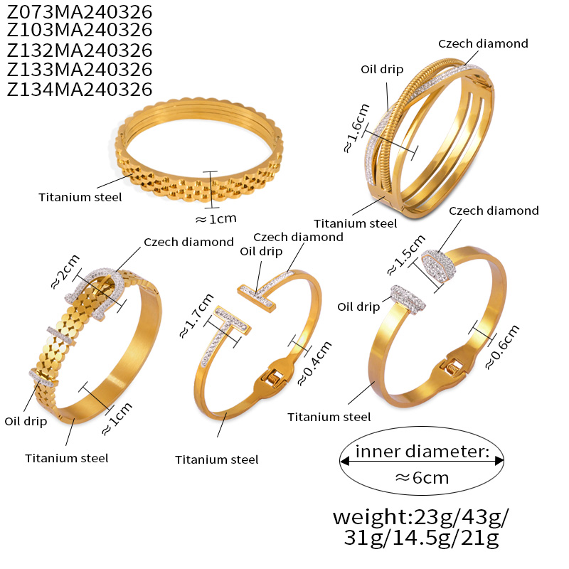 Titanium Steel Casual Classic Style British Style Plating Inlay Geometric Rhinestones Bangle display picture 9