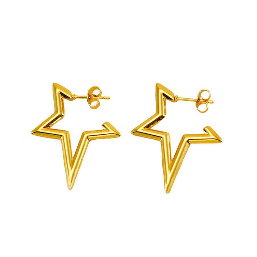 1 Paire Élégant Dame Style Moderne Forme C Star Placage Acier Inoxydable 316 Acier Au Titane Plaqué Or 18K Boucles D'oreilles display picture 3