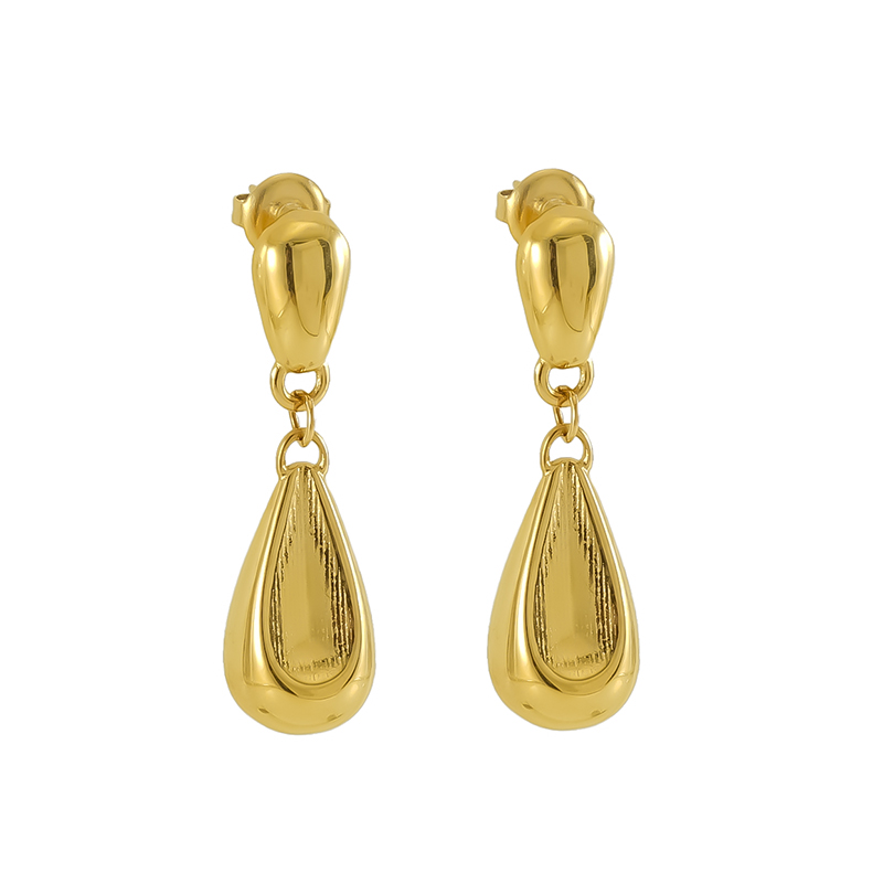 1 Pair Elegant Lady Modern Style Water Droplets Solid Color 304 Stainless Steel Titanium Steel 18K Gold Plated Drop Earrings display picture 1