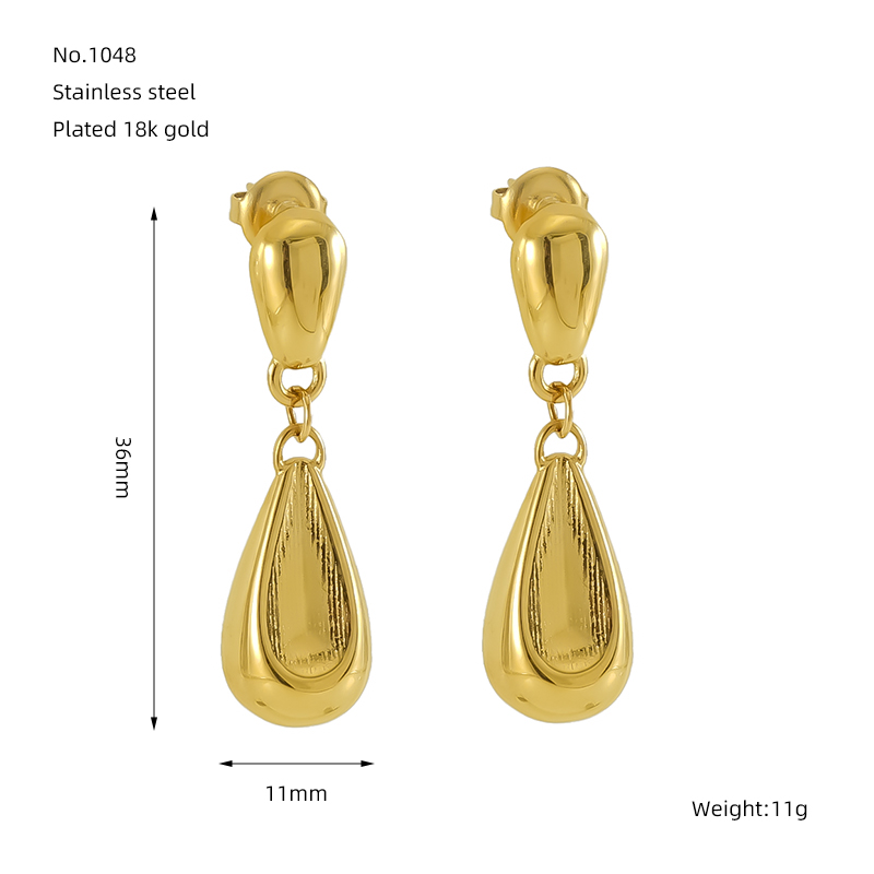 1 Pair Elegant Lady Modern Style Water Droplets Solid Color 304 Stainless Steel Titanium Steel 18K Gold Plated Drop Earrings display picture 2