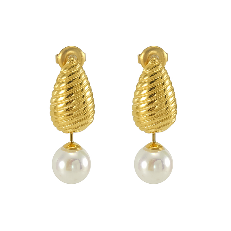 1 Pair IG Style Modern Style Classic Style Water Droplets Inlay Titanium Steel Pearl 18K Gold Plated Drop Earrings display picture 1