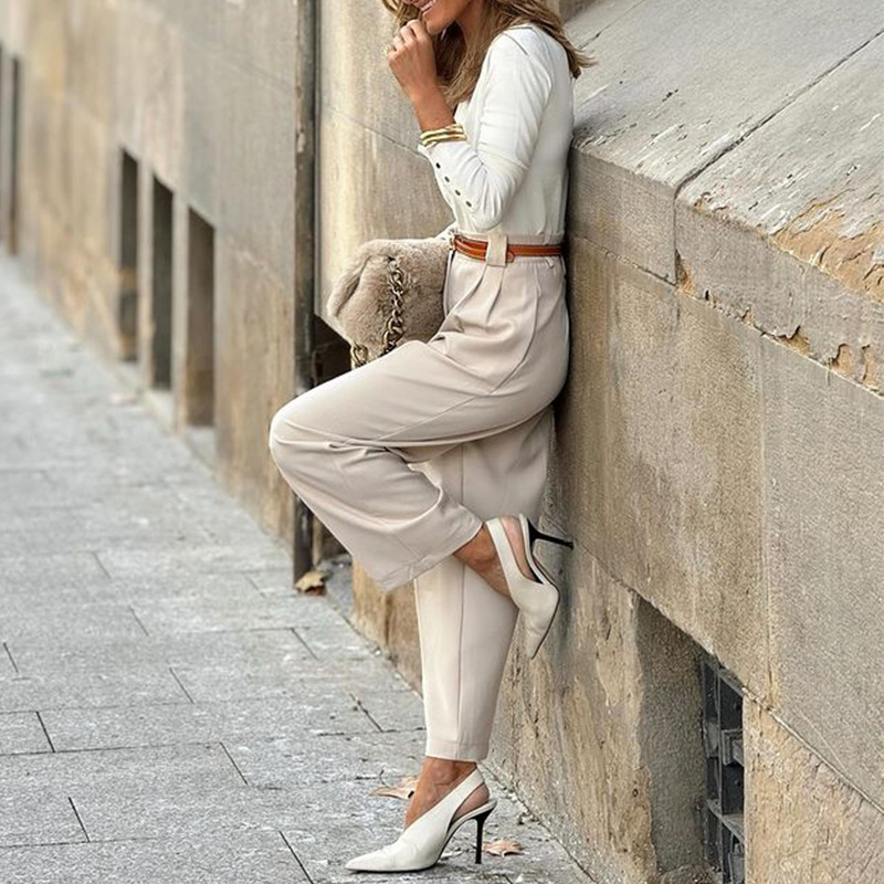 Frau Täglich Strassenmode Einfarbig Knöchellang Tasche Gerade Hosen display picture 7