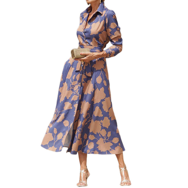 Women's Regular Dress Vacation Turndown Printing Pocket Long Sleeve Printing Maxi Long Dress Holiday Daily display picture 7