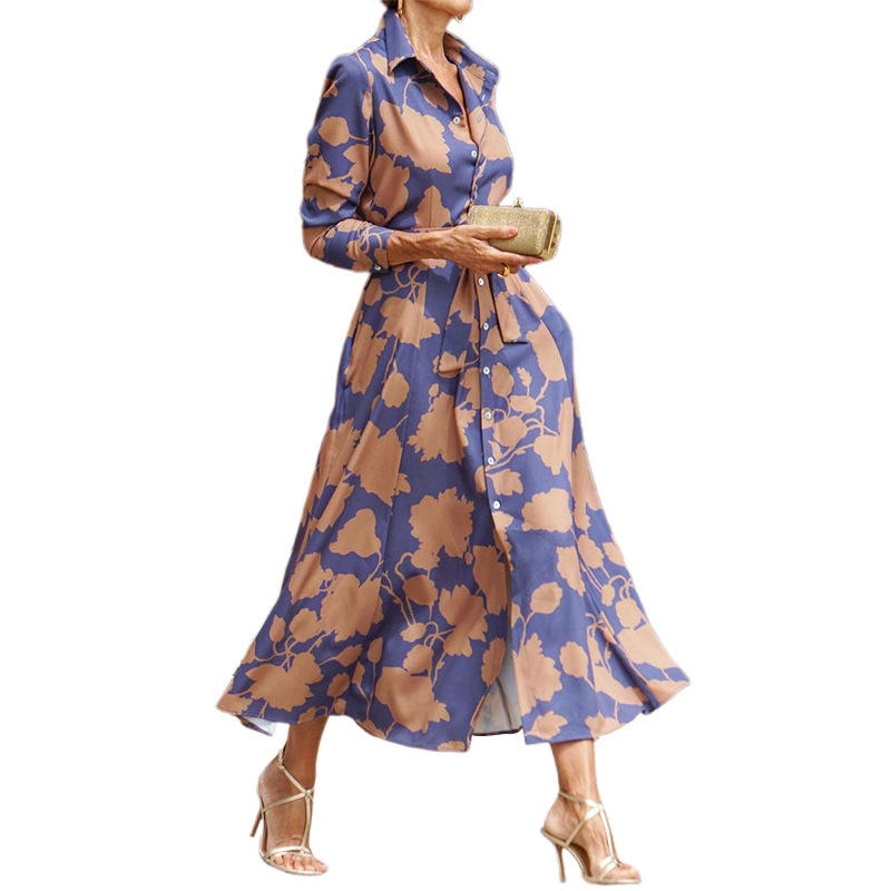 Women's Regular Dress Vacation Turndown Printing Pocket Long Sleeve Printing Maxi Long Dress Holiday Daily display picture 8