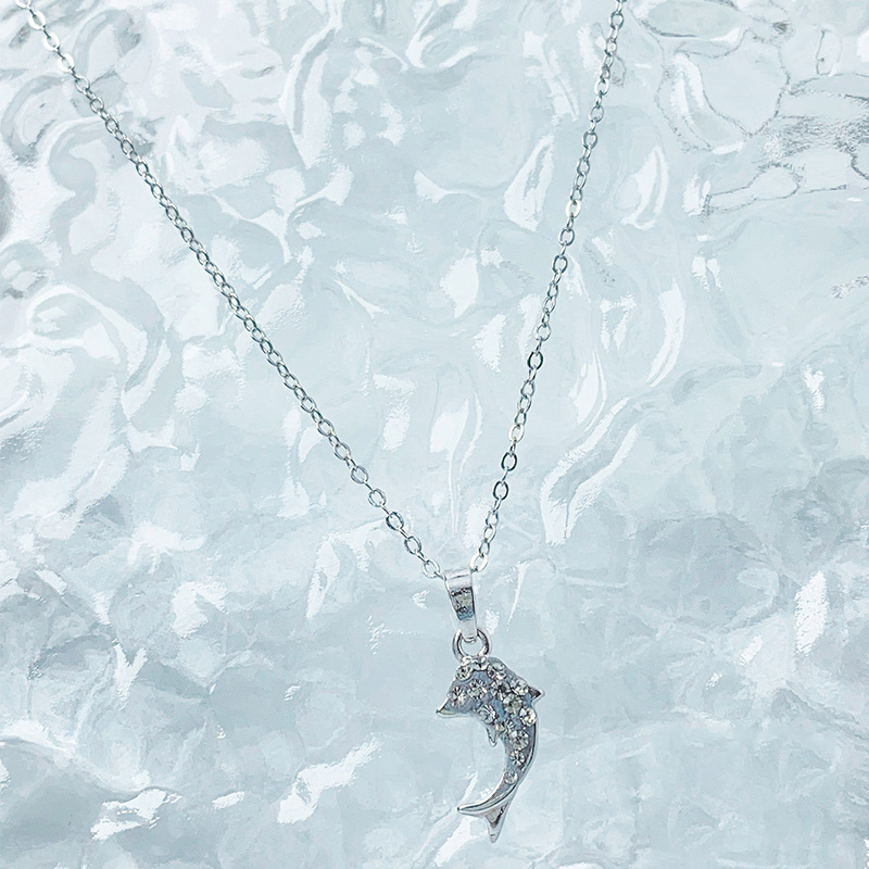 Sterling Silber Süß Moderner Stil Süss Überzug Inlay Delfin Blume Künstlicher Kristall Halskette Mit Anhänger display picture 7