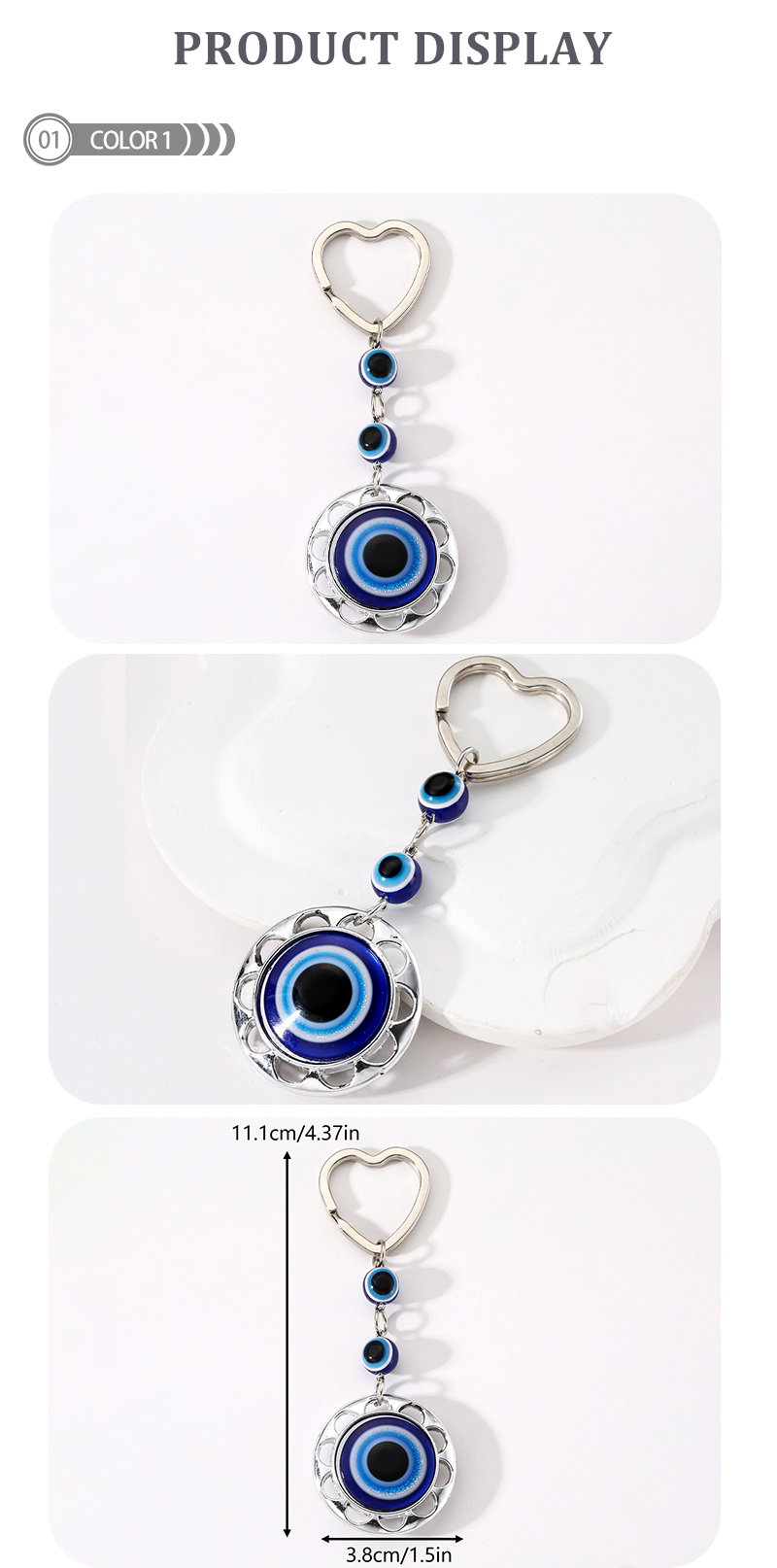 IG Style Classic Style Commute Devil's Eye Heart Shape Glass Casting Bag Pendant Keychain display picture 1