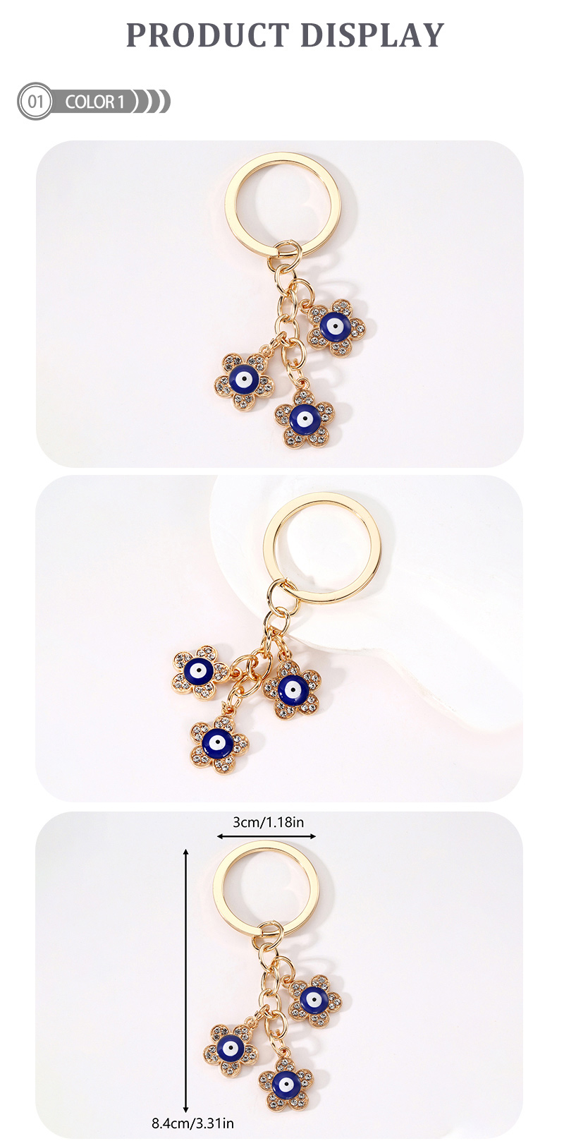 Classic Style Commute Devil's Eye Flower Alloy Inlay Rhinestones Bag Pendant Keychain display picture 1