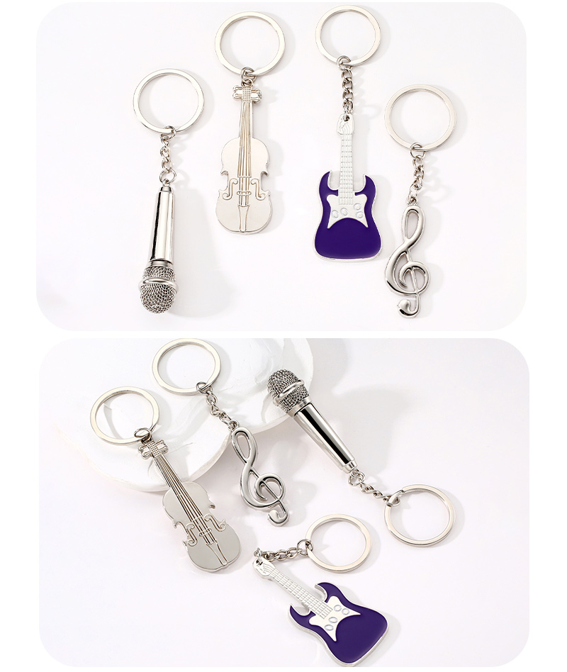 Modern Style Simple Style Guitar Microphone Notes Alloy Plating Bag Pendant Keychain display picture 5