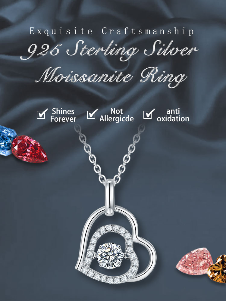 Sterling Silber Elegant Dame Moderner Stil GRA-Zertifikat Inlay Herzform Moissanit Halskette Mit Anhänger display picture 1