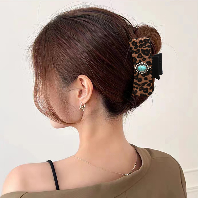 Women's Classic Style Commute Korean Style Leopard Pu Leather Inlay Turquoise Hair Claws display picture 1