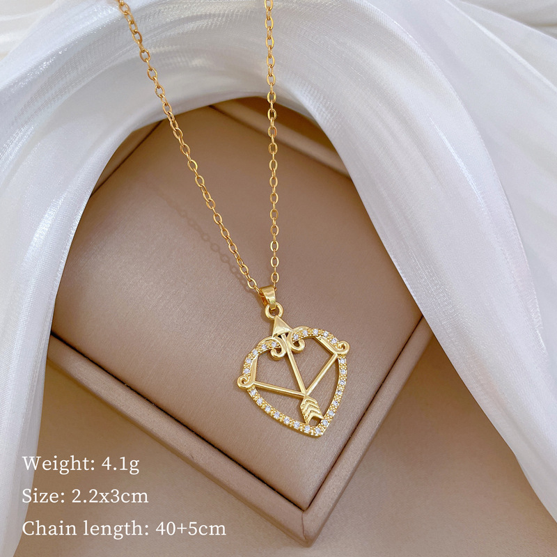 Titanium Steel Copper Lady Modern Style Classic Style Inlay Bow And Arrow Heart Shape Zircon Pendant Necklace display picture 1