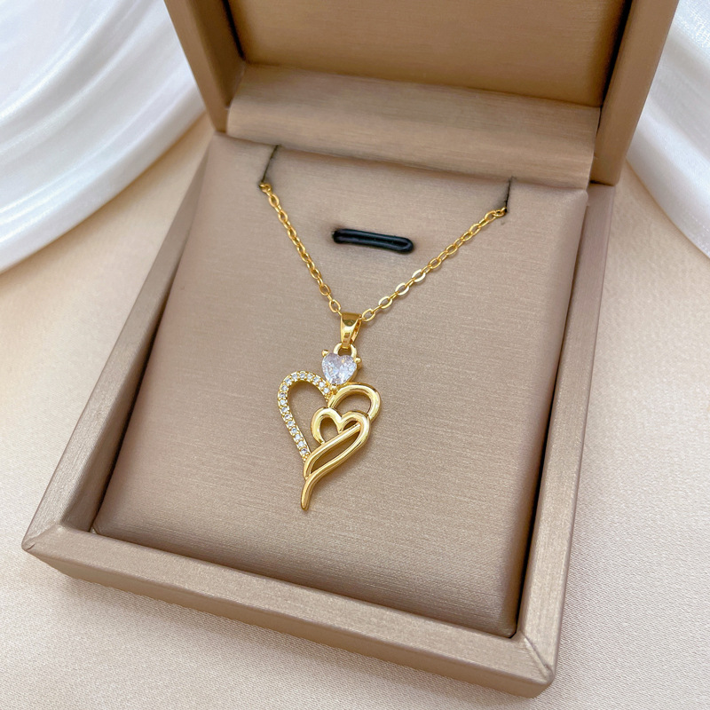 Titanium Steel Copper Basic Modern Style Classic Style Inlay Heart Shape Rhinestones Zircon Pendant Necklace display picture 2
