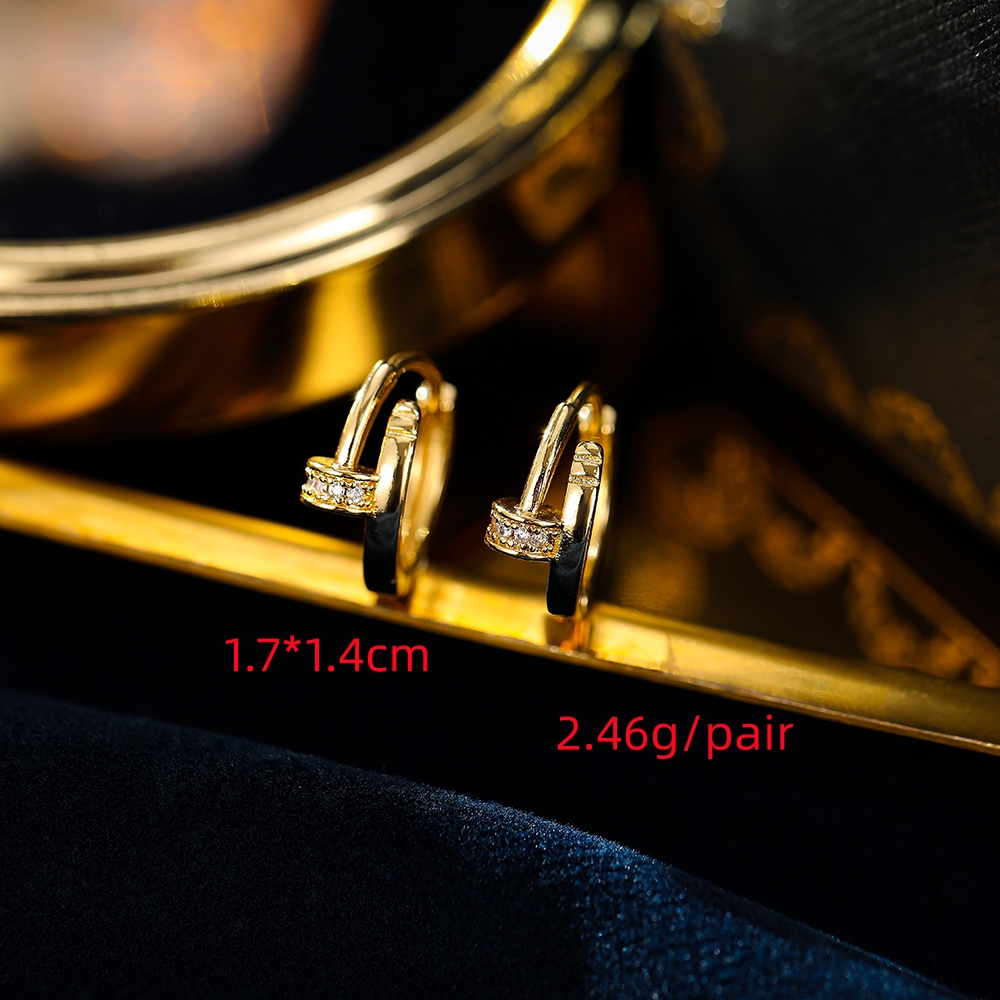 1 Pair Modern Style Classic Style Commute Round Inlay Copper Zircon 18K Gold Plated Hoop Earrings display picture 3