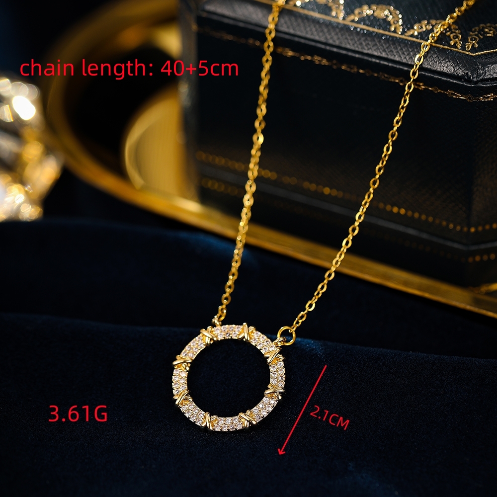 Wholesale Shiny Solid Color 304 Stainless Steel Copper Inlay 18K Gold Plated Zircon Pendant Necklace display picture 6