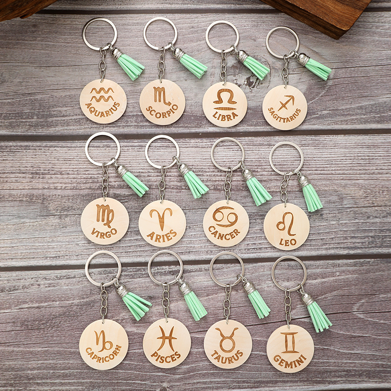 Casual Simple Style Classic Style Letter Constellation Wood Tassel Bag Pendant Keychain display picture 1