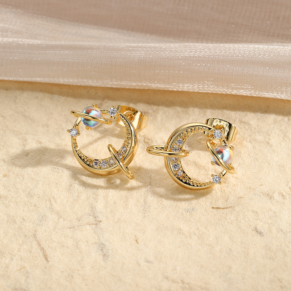 1 Pair IG Style Cute Simple Style Round Heart Shape Hollow Out Inlay Copper Zircon 18K Gold Plated White Gold Plated Ear Studs display picture 4