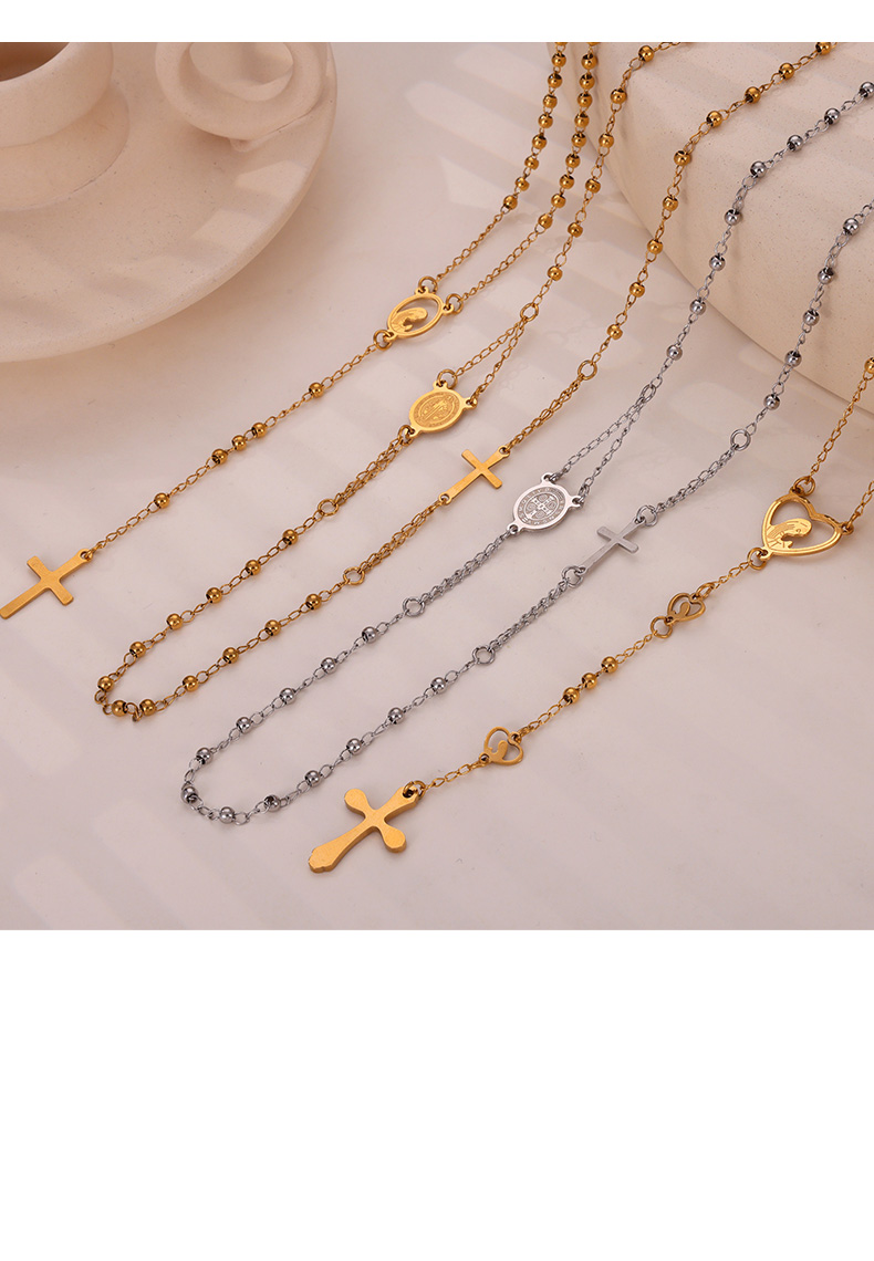 304 Stainless Steel 18K Gold Plated Casual Retro Simple Style Plating Cross Round Heart Shape Long Necklace display picture 1