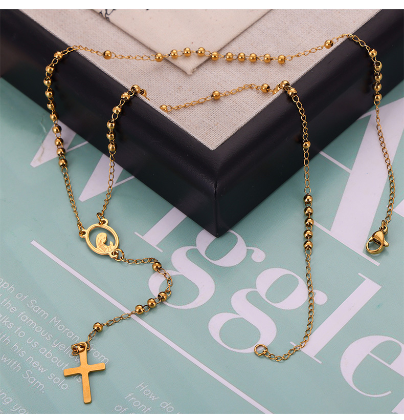 304 Stainless Steel 18K Gold Plated Casual Retro Simple Style Plating Cross Round Heart Shape Long Necklace display picture 2