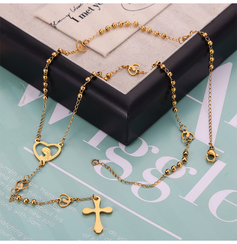 304 Stainless Steel 18K Gold Plated Casual Retro Simple Style Plating Cross Round Heart Shape Long Necklace display picture 4