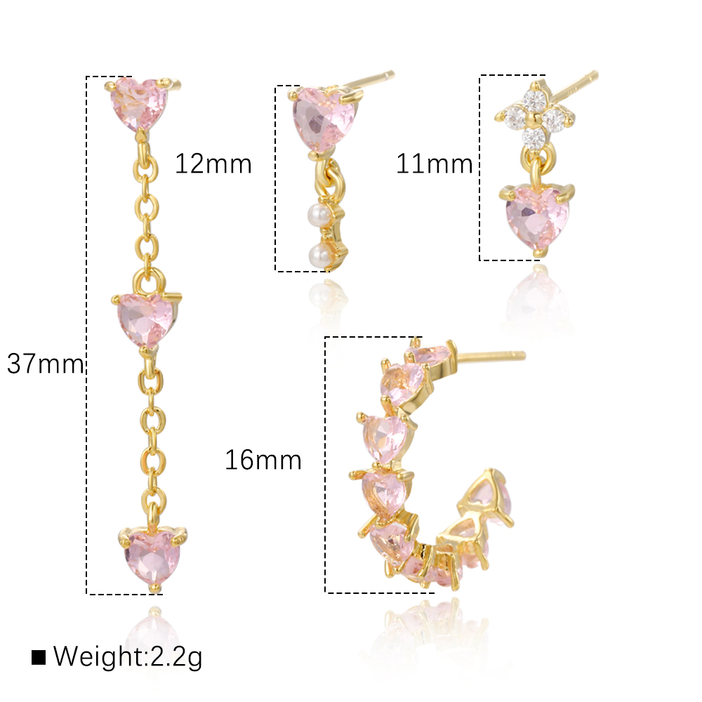 Copper 18K Gold Plated White Gold Plated IG Style Sweet Simple Style Asymmetrical Inlay Heart Shape Zircon Drop Earrings Ear Studs display picture 2