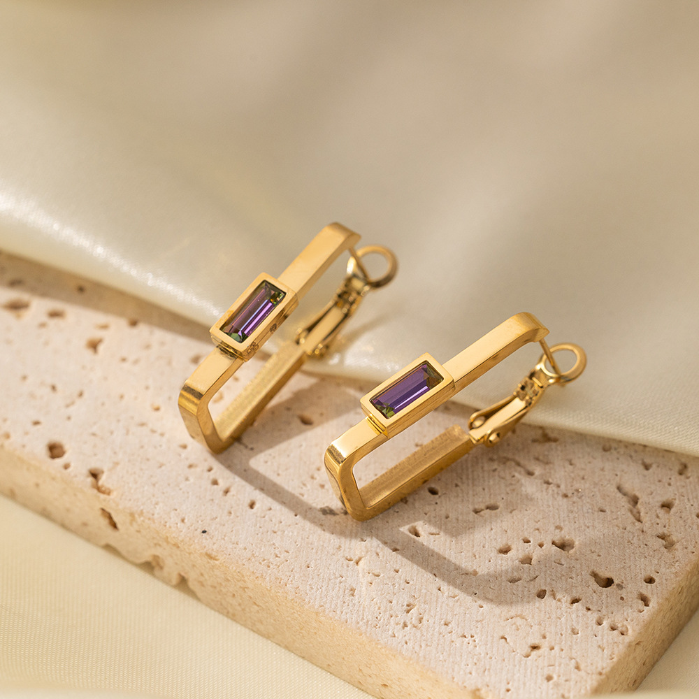 1 Pair Elegant Sweet Simple Style L Shape Polishing Plating Inlay 304 Stainless Steel Artificial Rhinestones 18K Gold Plated Earrings display picture 1