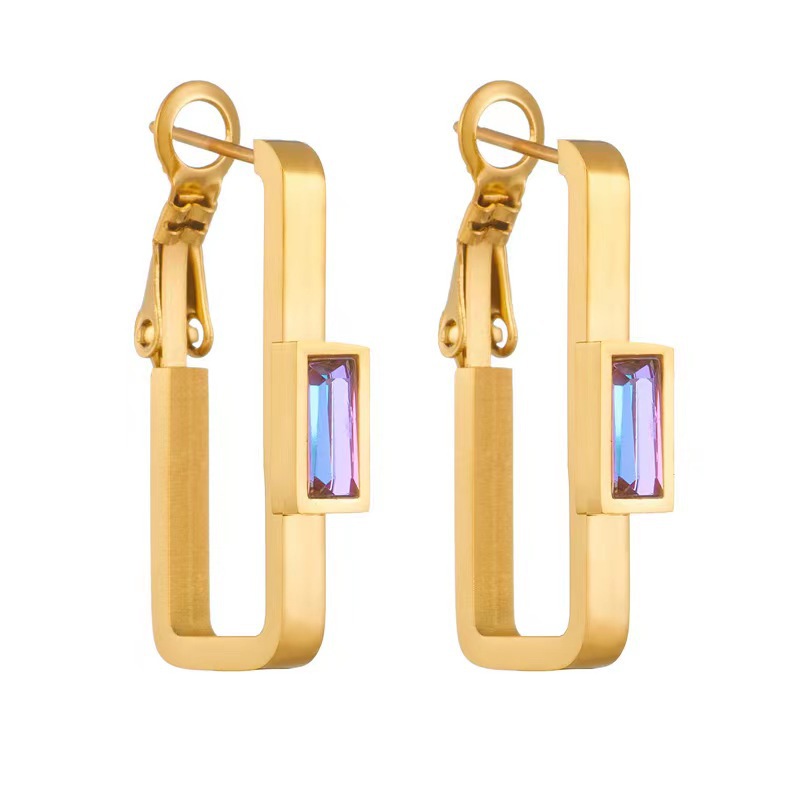 1 Pair Elegant Sweet Simple Style L Shape Polishing Plating Inlay 304 Stainless Steel Artificial Rhinestones 18K Gold Plated Earrings display picture 5
