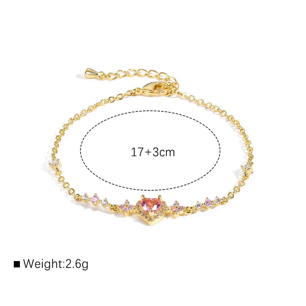 Copper 18K Gold Plated White Gold Plated Cute Sweet Simple Style Plating Inlay Heart Shape Zircon Bracelets display picture 2