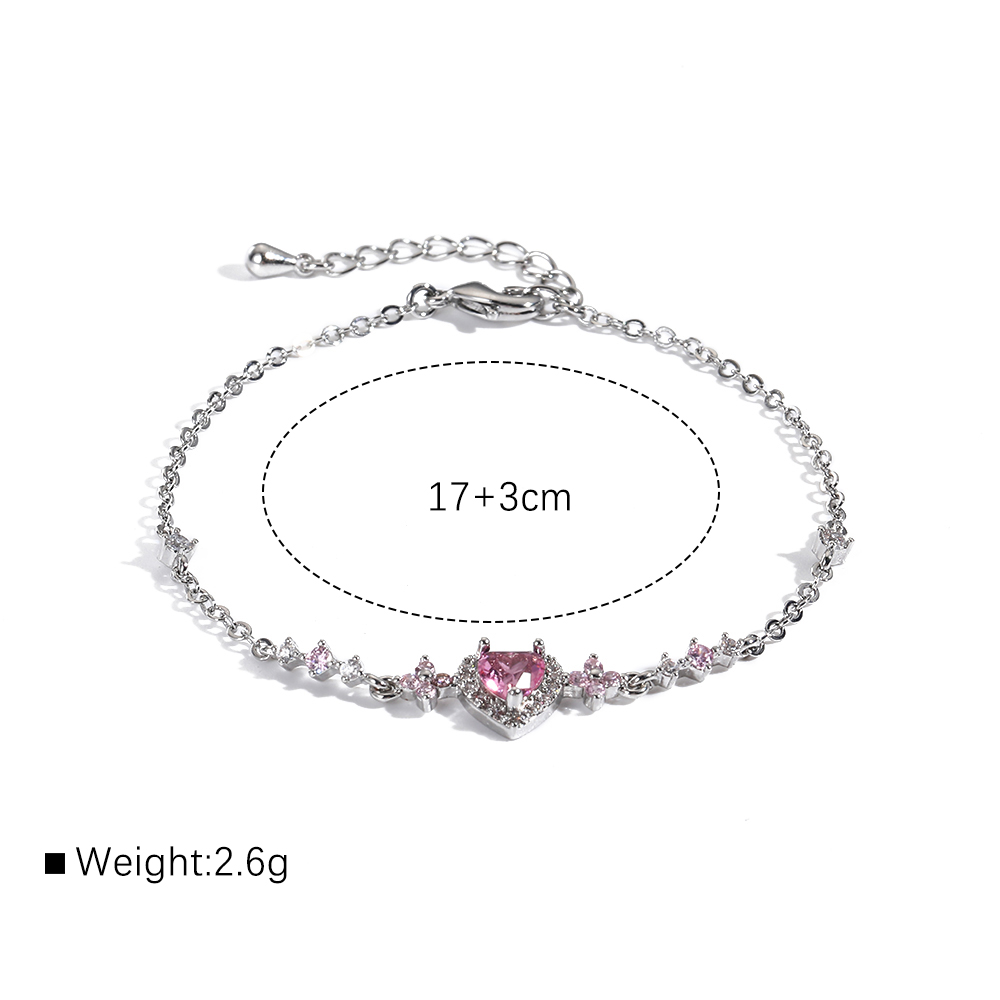 Copper 18K Gold Plated White Gold Plated Cute Sweet Simple Style Plating Inlay Heart Shape Zircon Bracelets display picture 1